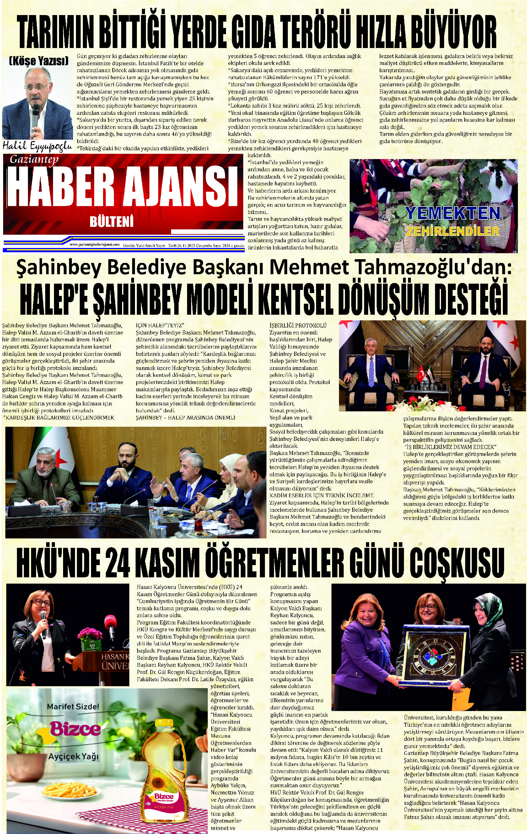Gaziantep Haber Ajansı Bülteni Çarşamba  26.11.2025 e gazete