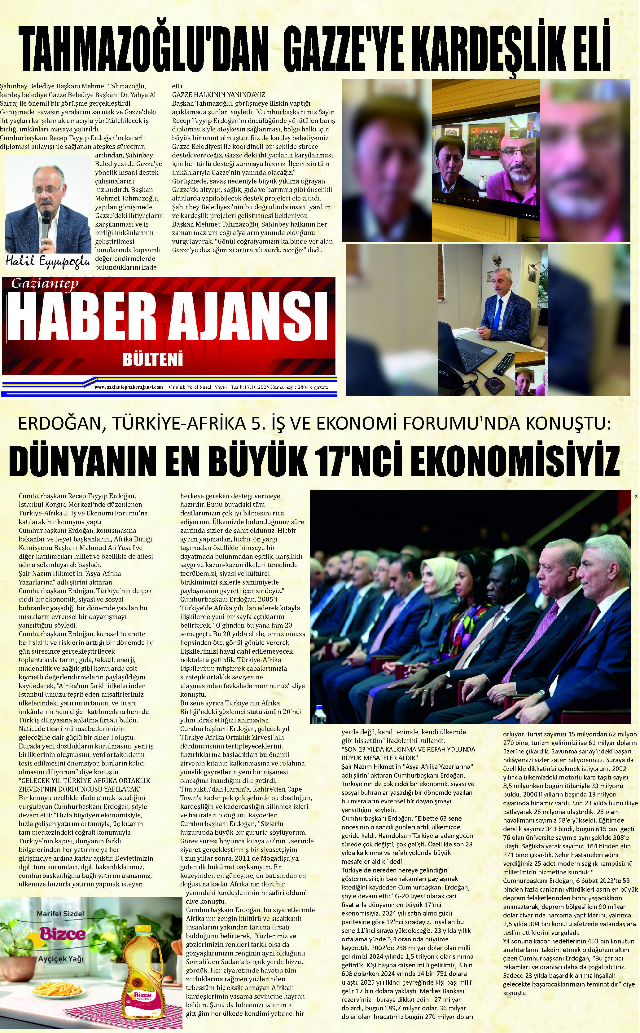 Gaziantep Haber Ajansı Bülteni Cuma 17.10.2025 e gazete