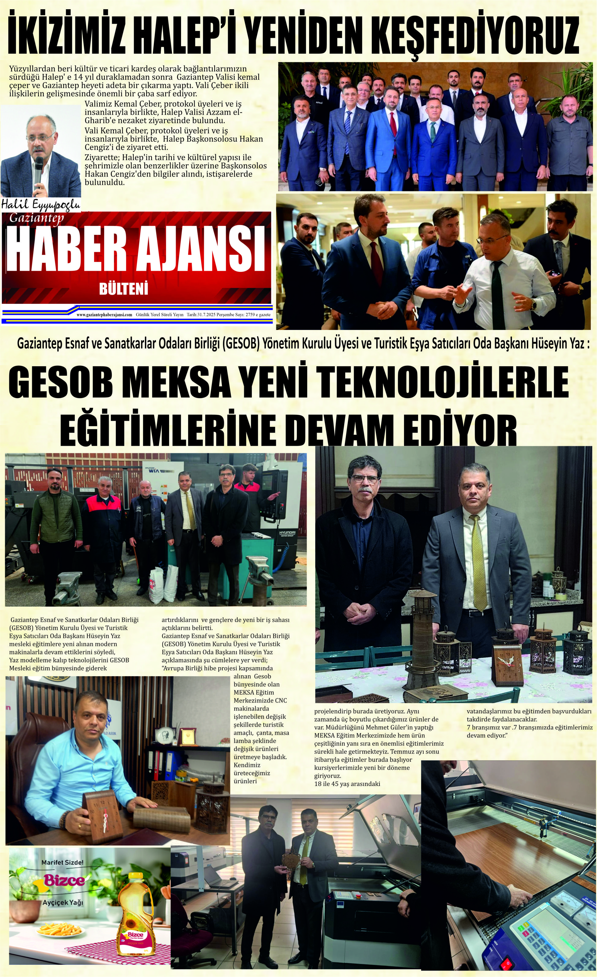 Gaziantep Haber Ajansı Bülteni Perşembe 31.07.2025 e gazete