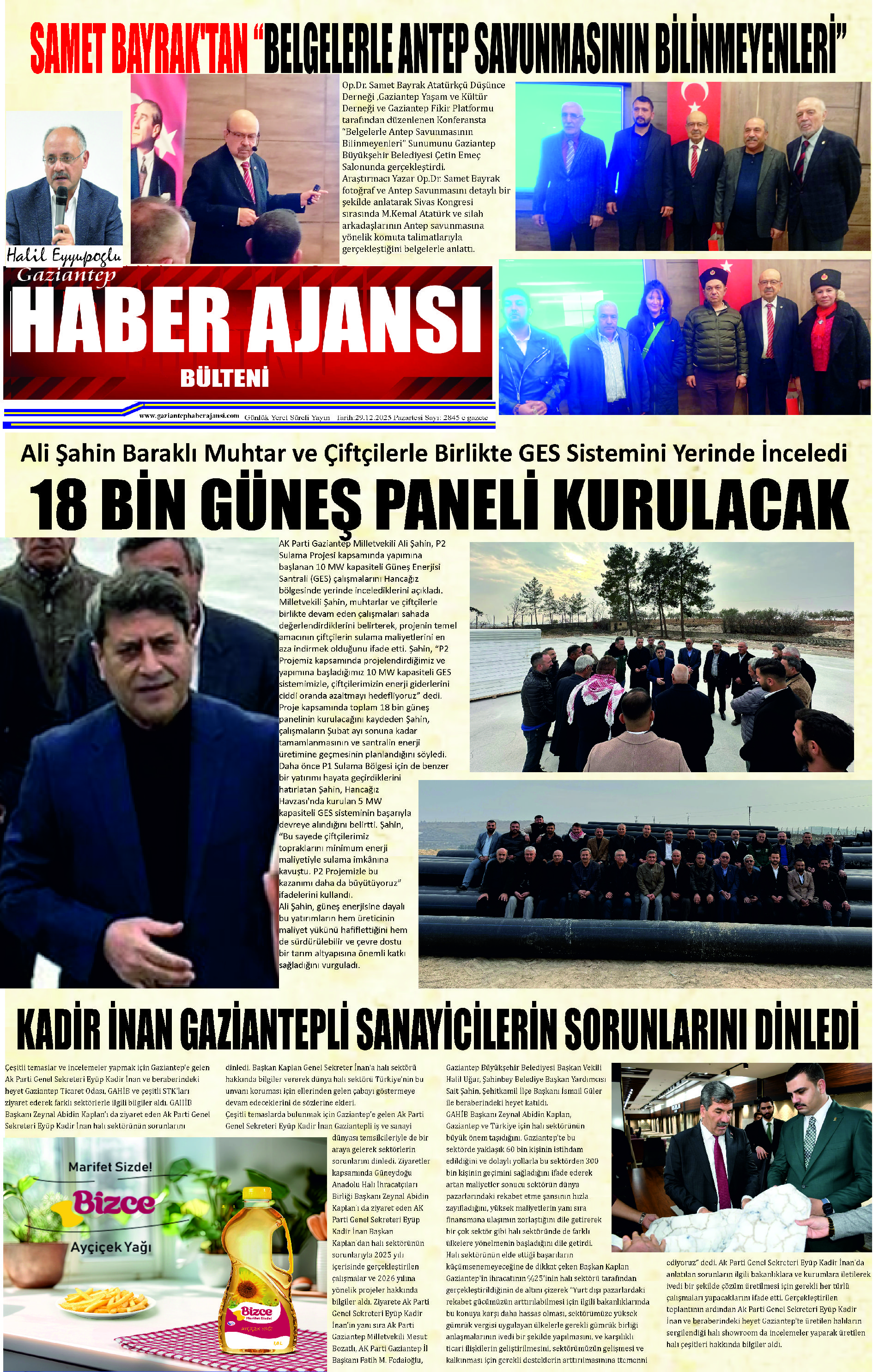 Gaziantep Haber Ajansı Bülteni Pazartesi 29.12.2025 e gazete