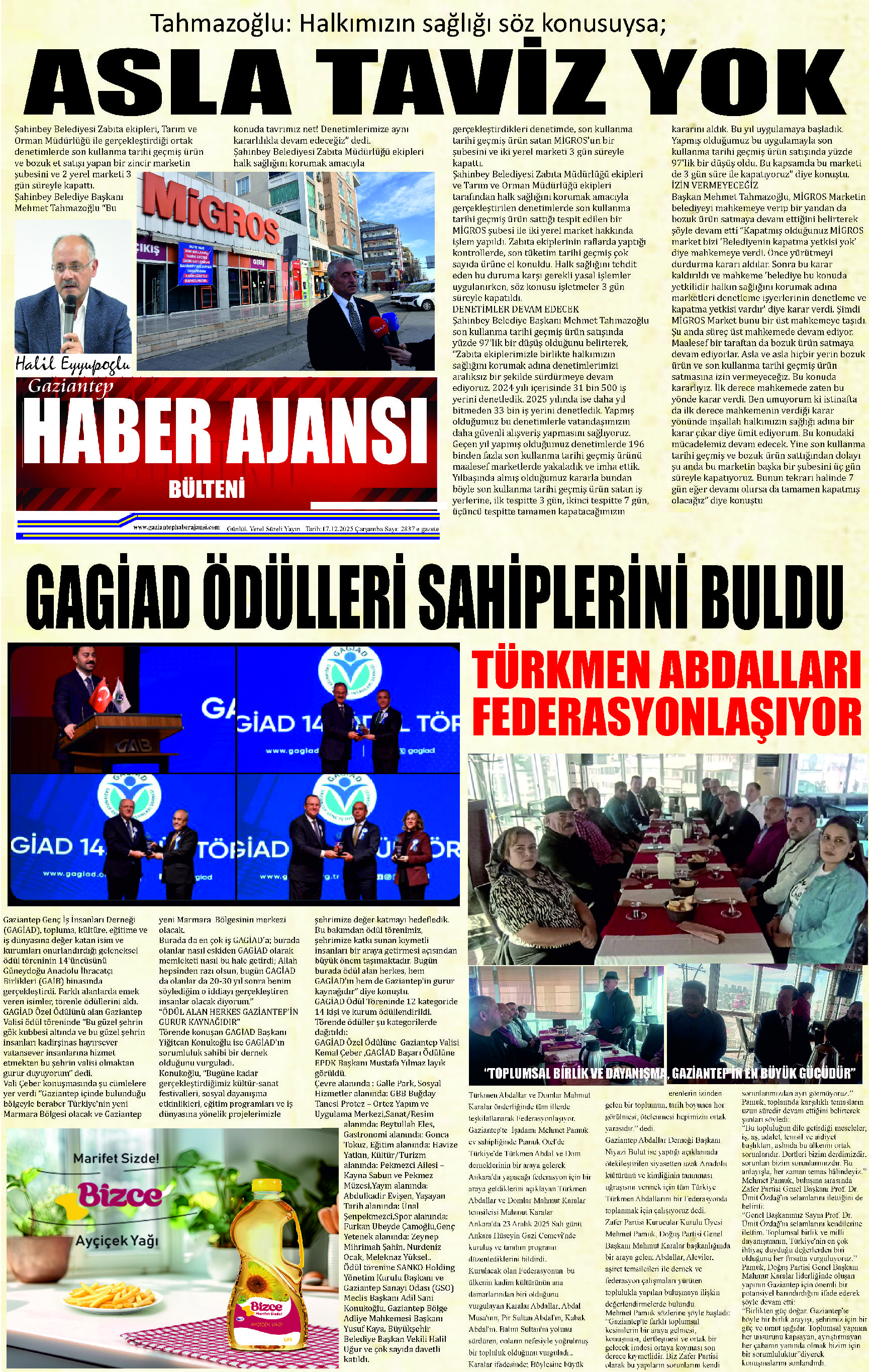 Gaziantep Haber Ajansı Bülteni Çarşamba 17.12.2025 e gazete