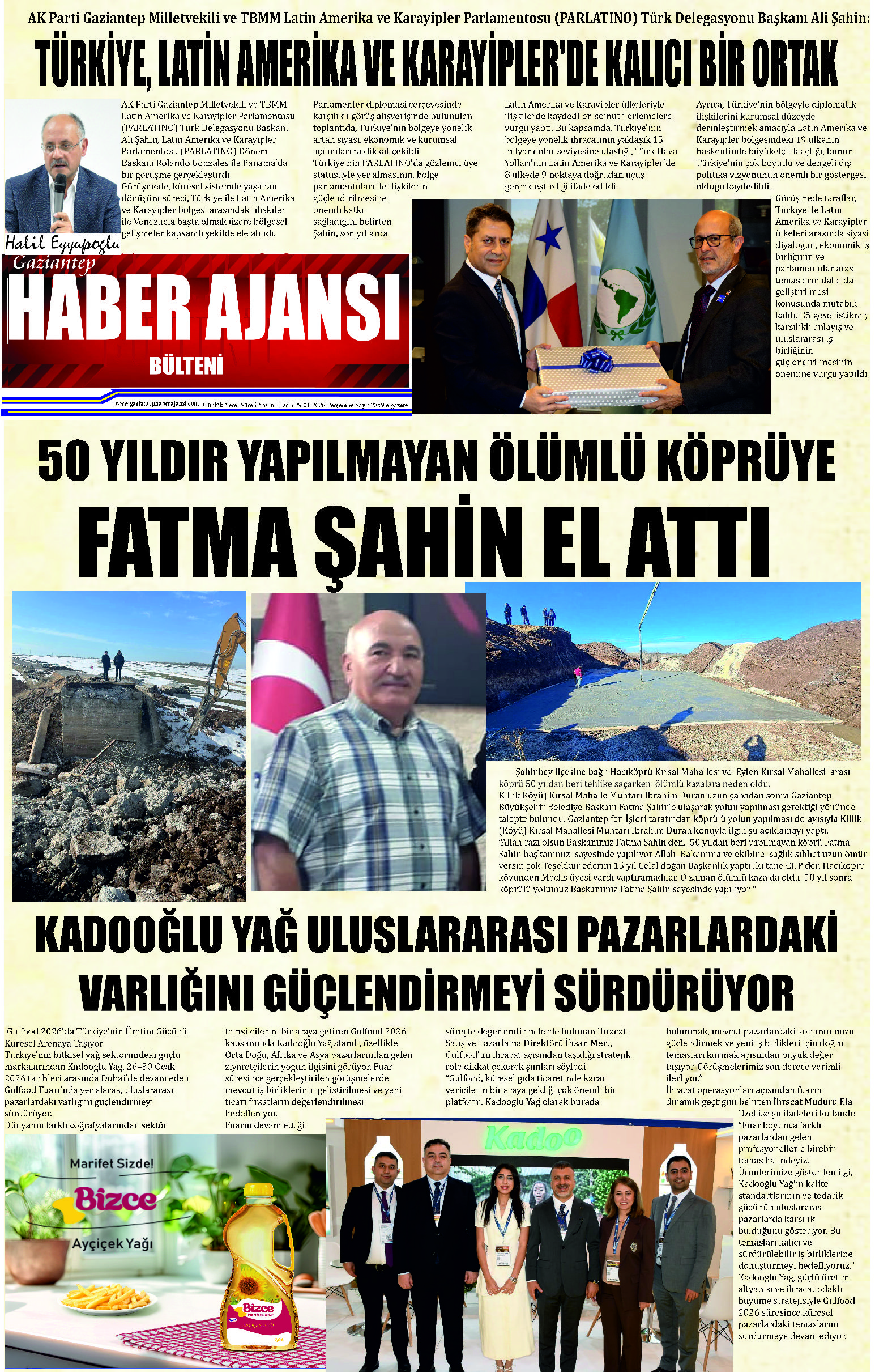 Gaziantep Haber Ajansı Bülteni Perşembe 29.01.2026 e gazete