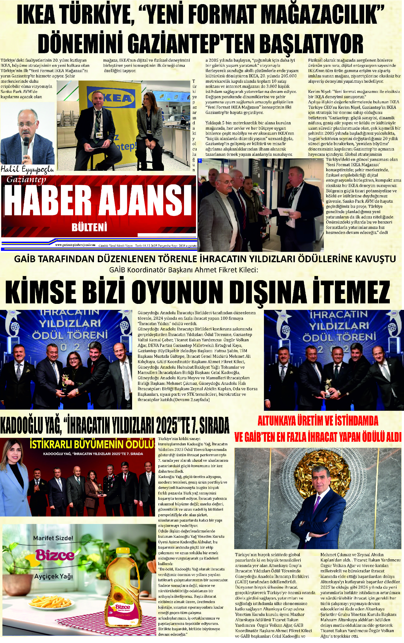 Gaziantep Haber Ajansı Bülteni Perşembe 18.12.2025 e gazete